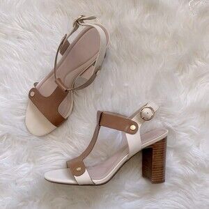 Preston & York Faye Leather T-Strap Block Heel Dress Sandals Sz 10